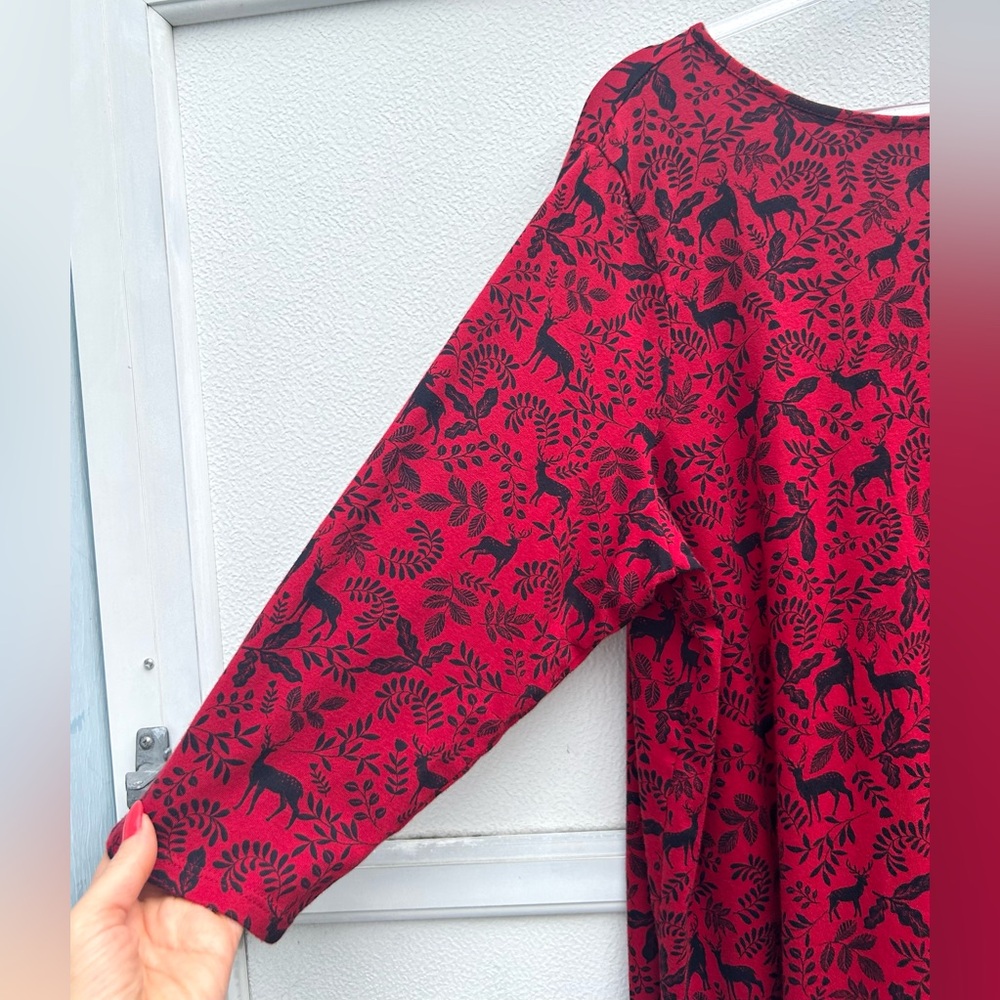 J Jill Sleep Shirt XL Reindeer Red/ Black Midi Cotton Modal Ultra Soft Lounge - Picture 6 of 10